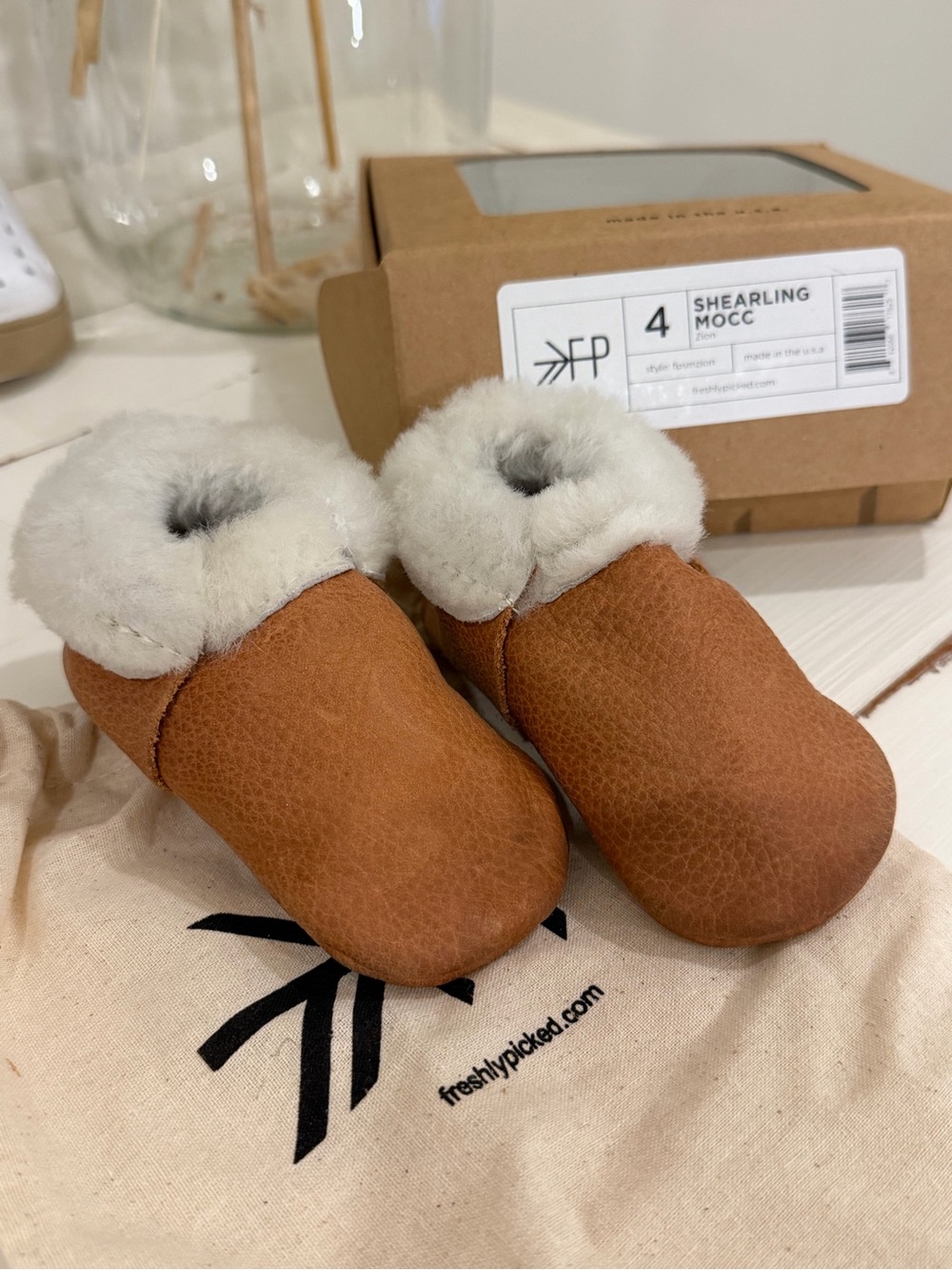 Freshly Picked Chestnut Tan Shearling Moccasin Booties